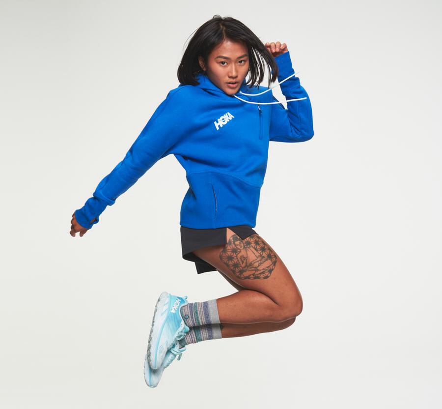 Sweat À Capuche Hoka One One Performance Femme - Bleu - FYS-531820